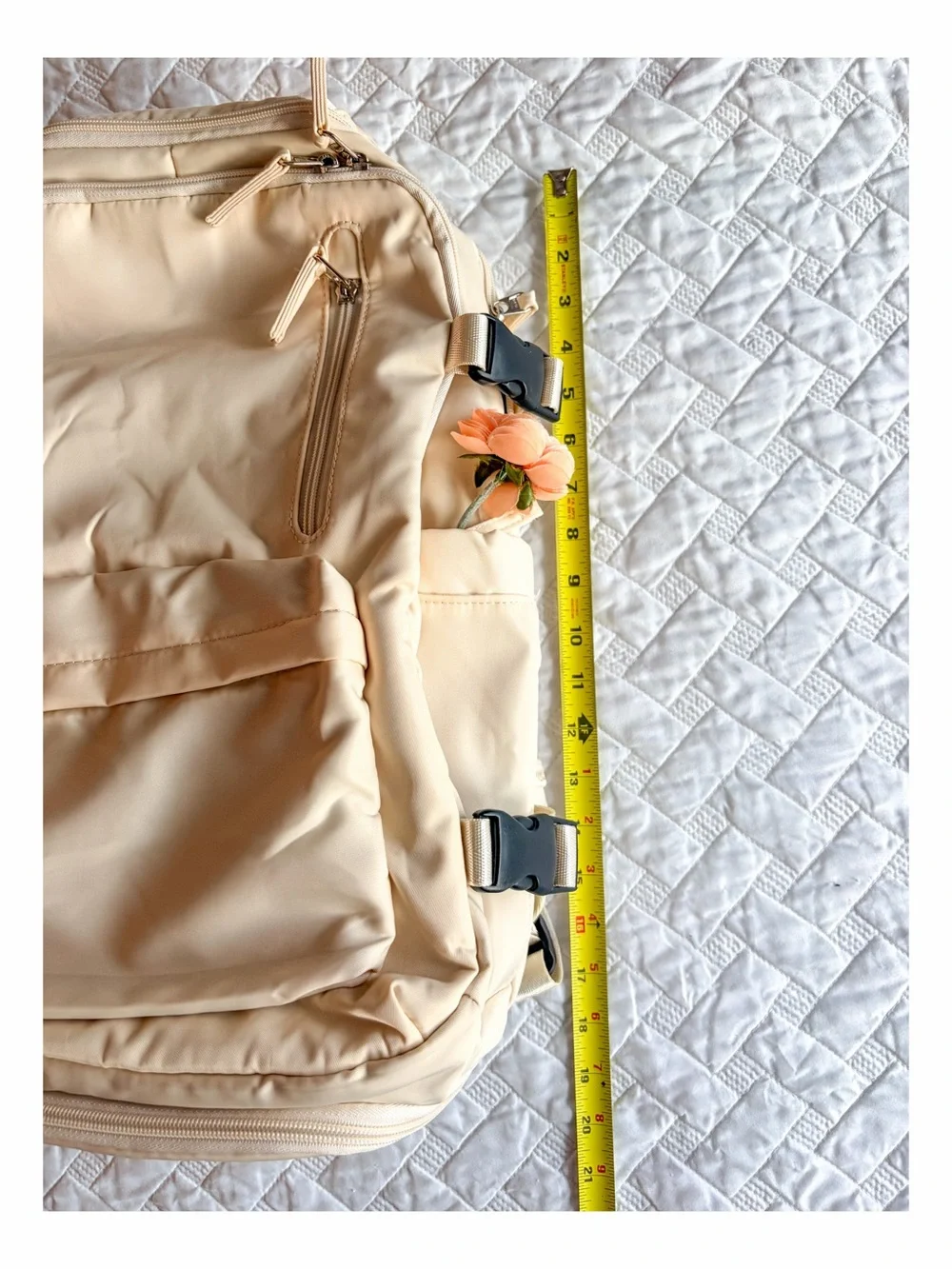 Cream Laptop Backpack USB Charging Port Travel Work School Carry On 17”